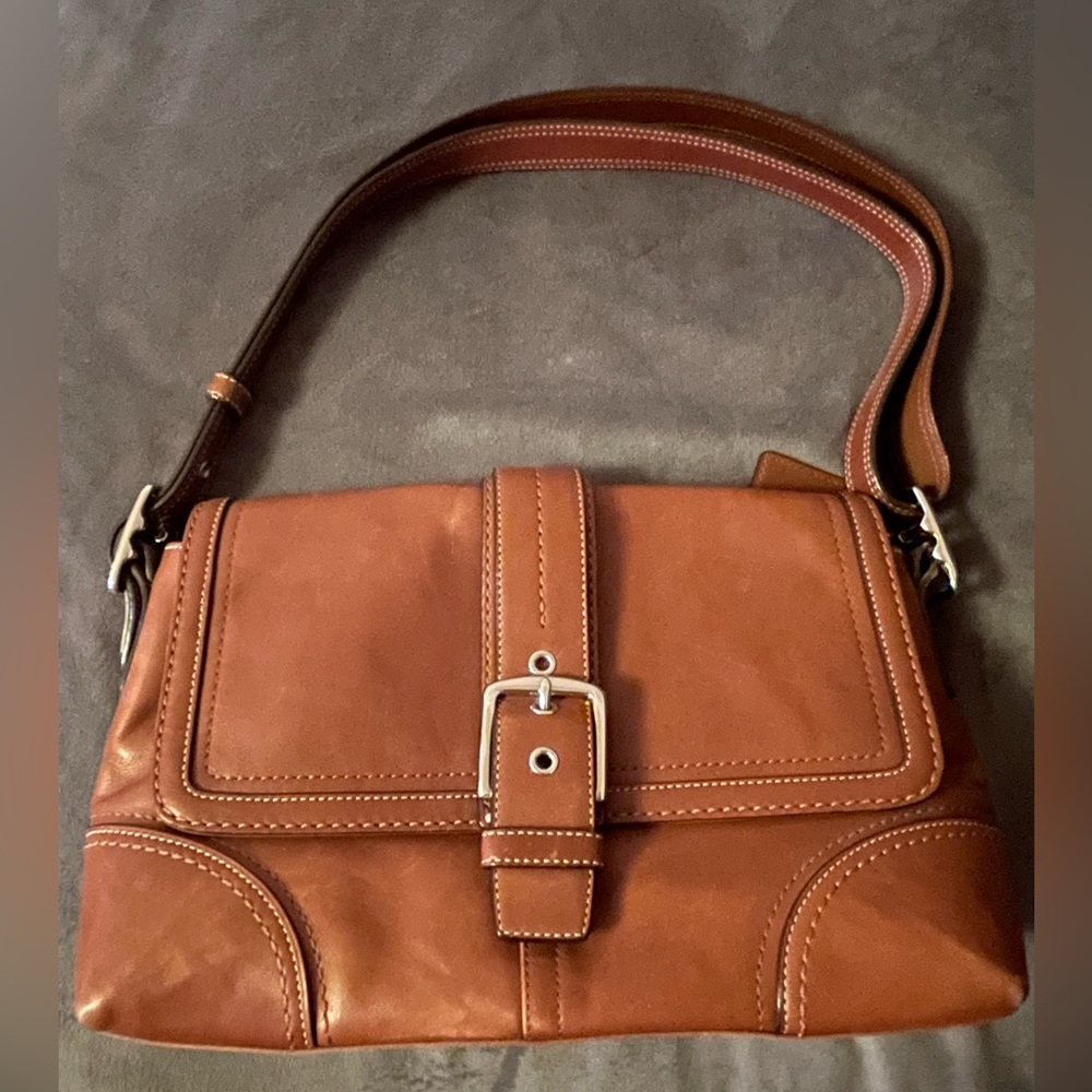 VTG Coach Brown Leather Buckle Flap Shoulder Bag